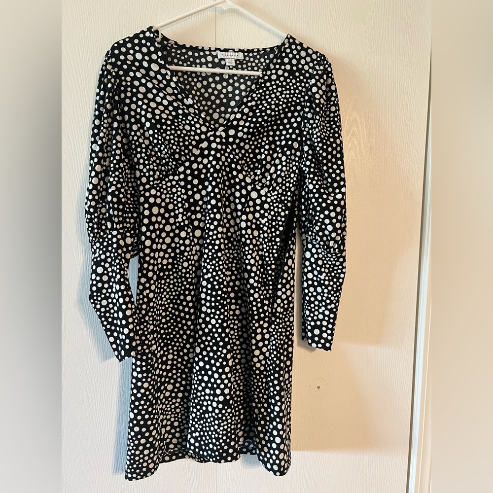 Topshop Black and White Long Sleeve Polka Dot Midi Dress